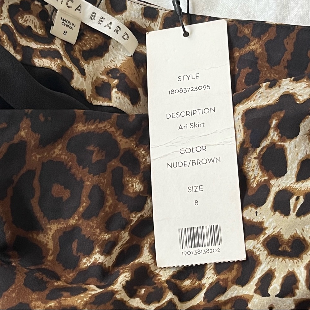 Veronica Beard Ari Skirt, Ruched Silk Animal Print Black Brown High-Low Skirt - Picture 6 of 7